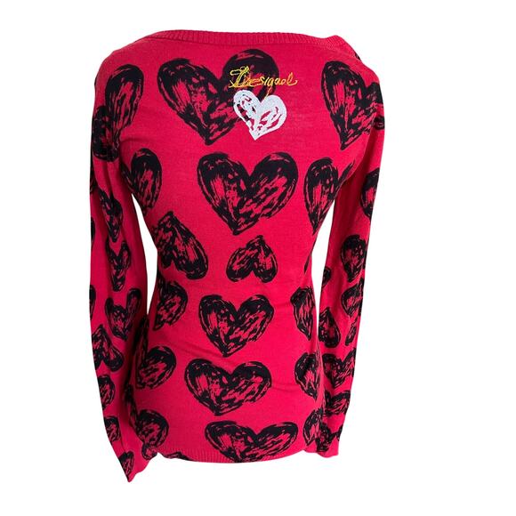 Desigual Red Heart Print Sweater Top Y2K Graphic Long Sleeve Women’s M - Picture 2 of 8